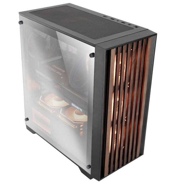 Mars Gaming MC-WOODC Caja Semitorre con Madera Natural y Cristal Cromado Negro